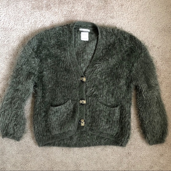 fuzzy green cardigan
